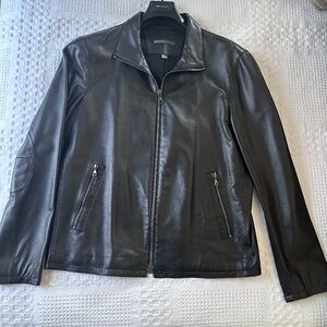 John Varvatos Leather Jacket w/ Zippers, Elbow Patches, Inside Pocket - Size 52